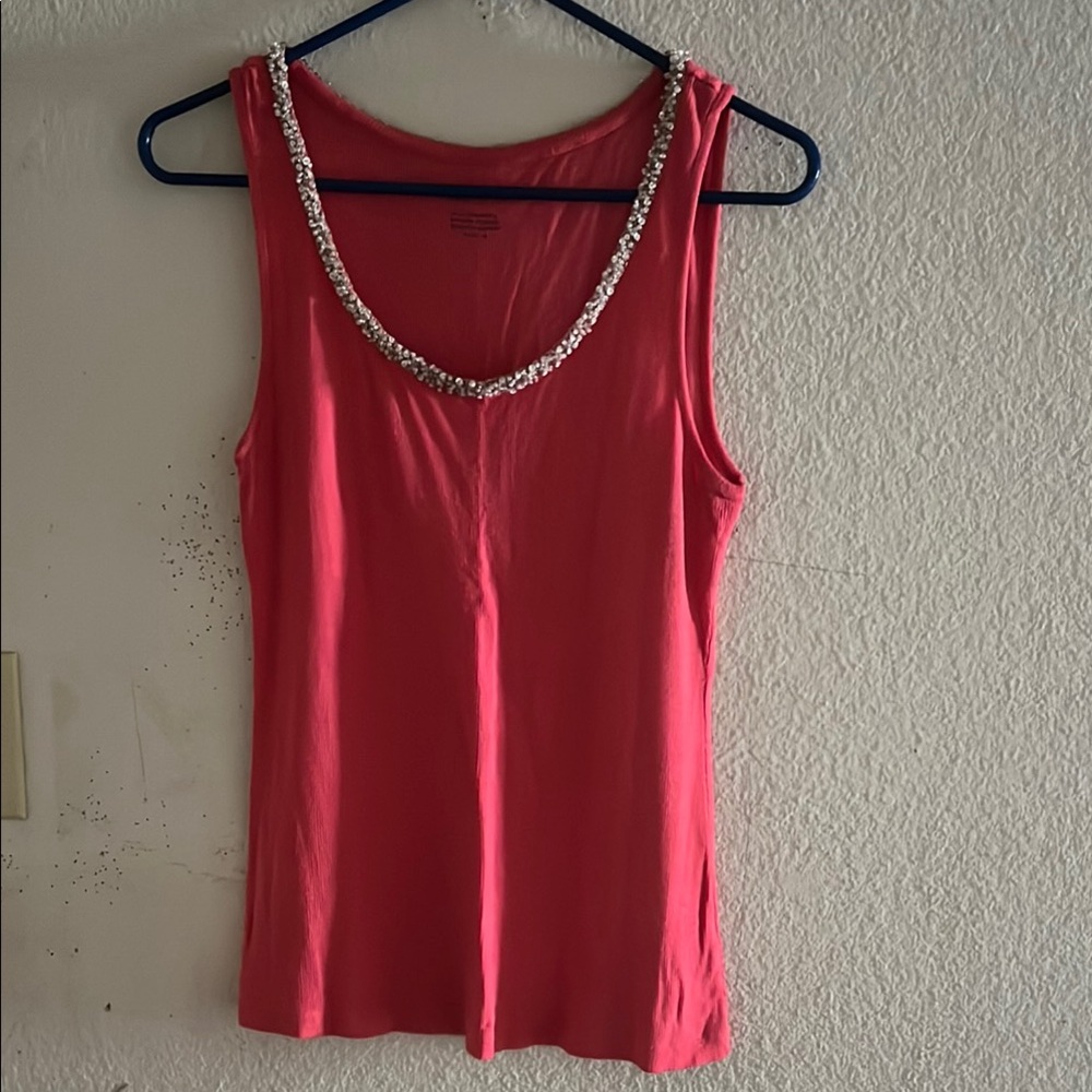 Charter Club Pink Tank Top with Beaded Neckline
